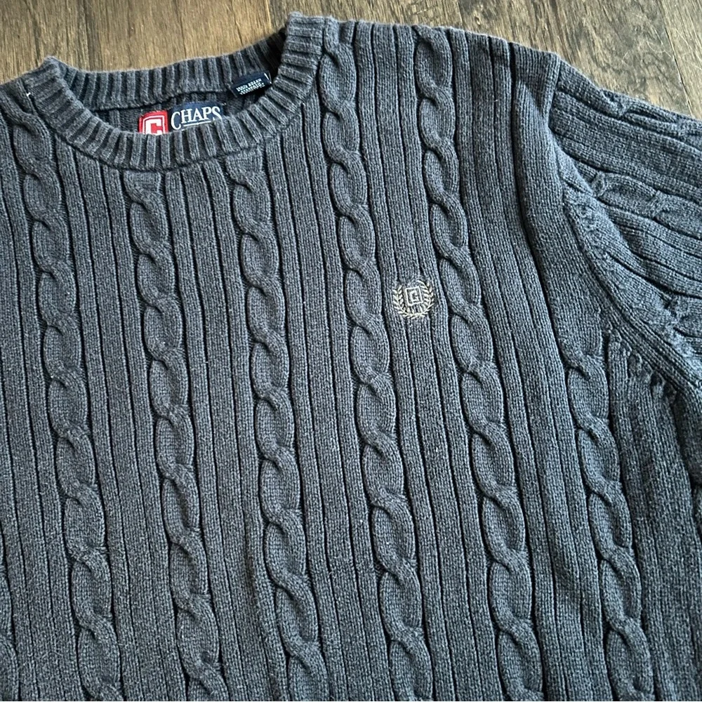 Vintage Preppy Navy Cable Knit Boyfriend Sweater Cotton L - Picture 3 of 7